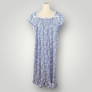 Eileen West Blue Paisley Cotton Prairie Nightgown | Ballet Length Ruffle Hem 1X